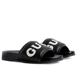 Authentic GUCCI Jumbo Logo Leather Slide Sandals Black Men's Size 8 | US 8.5 NWT